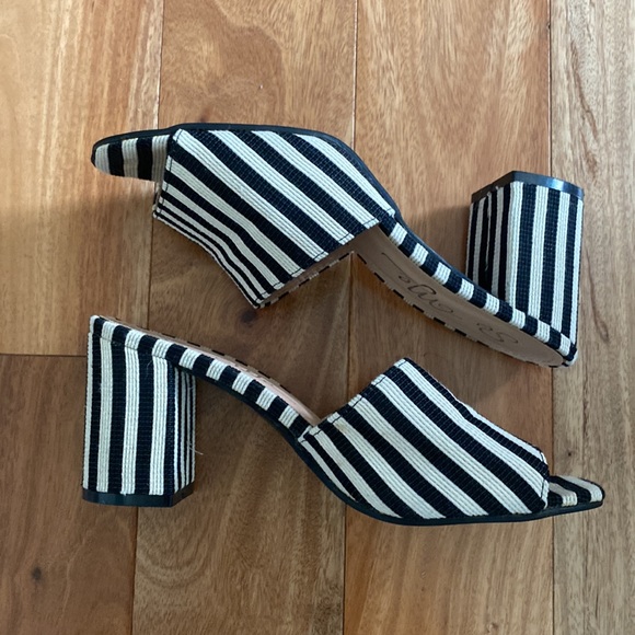 Black and Natural Stripe Block Heel Sandals - Picture 3 of 5